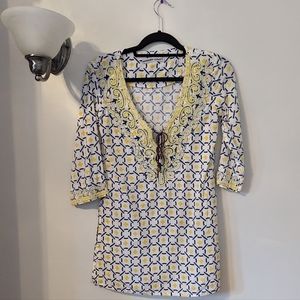 Barbara Gerwit Vintage Tunic Size S  V-Neck Cotton Tunic Beaded Geometric